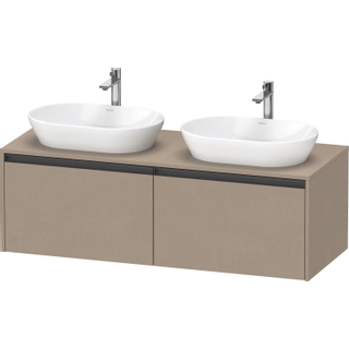 Duravit Ketho 2 wastafelonderbouwkast incl. consoleplaat met 2 laden voor dubbele waskommen 140x55x45.9cm met handgrepen antraciet Linnen mat