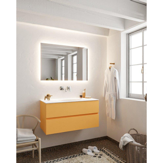 MONDIAZ VICA Badkamermeubelset - 100cm - 2 lades - wasbak Moon midden - 0 kraangaten - solid surface ocher