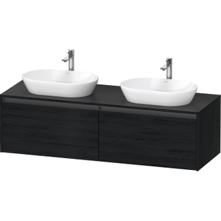 Duravit Ketho 2 wastafelonderbouwkast incl. consoleplaat met 2 laden voor dubbele waskommen 160x55x45.9cm met handgrepen antraciet eiken zwart mat