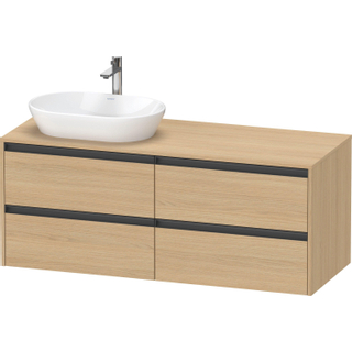 Duravit Ketho 2 wastafelonderbouwkast incl. consoleplaat met 4 laden voor waskom links 140x55x56.8cm met handgrepen antraciet natuur eiken mat