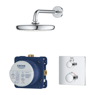 GROHE Grohtherm Perfect Regendoucheset - hoofdddouche 21cm - 1 functies - rechthoekig afbouwdeel - chroom