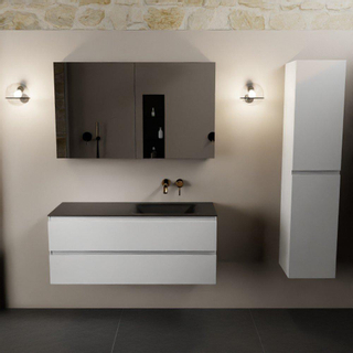 Mondiaz Aivy badmeubelset - 120x45x50cm - 0 kraangaten - 1 wasbak urban Solid surface - Rechts - 2 lades - Met spiegelkast - MDF Talc