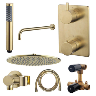 Adema Shower inbouwdoucheset 30cm hoofddouche met wandbevestiging compleet geborsteld messing (goud)