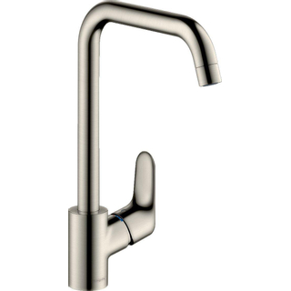 Hansgrohe Focus E2 keukenkraan met hoge draaibare uitloop instelbaar 110 150 en 360 RVS look