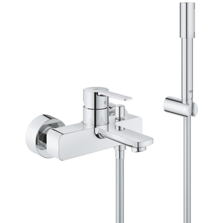 GROHE Lineare New badkraan met omstel en koppelingen met handdouche Sena met wanddouchehouder en doucheslang 150cm chroom