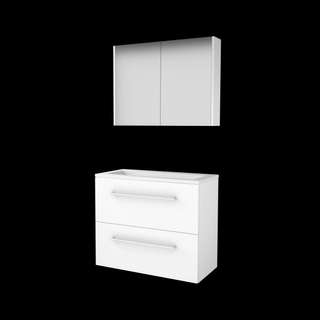 Basic-Line Comfort 39 badkamermeubelset - 80x39cm - met grepen - 2 lades - acryl wastafel - 1 kraangat - Spiegelkast - MDF lak Ice White