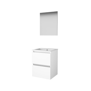 Basic-Line Basic 46 badkamermeubelset - 50x46cm - greeploos - 2 lades - porseleinen wastafel - 1 kraangat - Spiegel - MDF lak Ice White