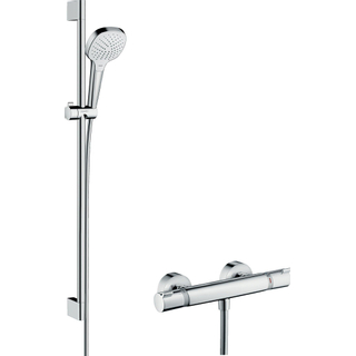 Hansgrohe Croma Select E douchecombinatie: met glijstangset met Croma Select E Vario handdouche 90cm met Ecostat Comfort douchekraan thermostatisch wit/chroom