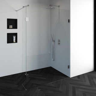 Saniclass Create inloopdouche 140x200cm profielloos met 30cm zijwand met antikalk en 8mm veiligheidsglas chroom