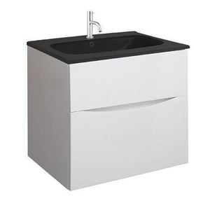 Crosswater Glide II Badmeubelset - 60x45x52cm - 2 lades - greeploos - white gloss - wastafel - kraangat - midnight black