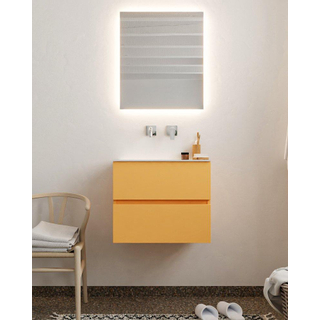 MONDIAZ VICA Badkamermeubelset - 60cm - 2 lades - wasbak Cloud midden - 0 kraangaten - solid surface ocher