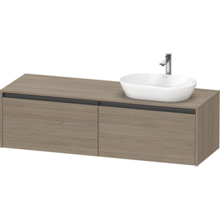 Duravit Ketho 2 wastafelonderbouwkast incl. consoleplaat met 2 laden voor waskom rechts 160x55x45.9cm met handgrepen antraciet eiken terra mat