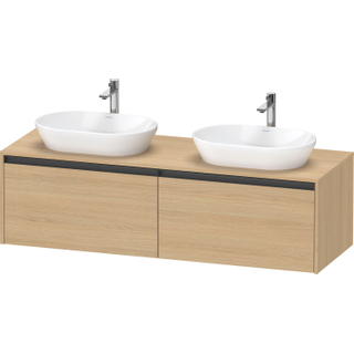 Duravit Ketho 2 wastafelonderbouwkast incl. consoleplaat met 2 laden voor dubbele waskommen 160x55x45.9cm met handgrepen antraciet natuur eiken mat