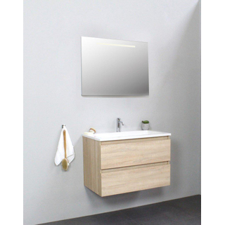 Adema Bella badmeubel met acryl wastafel 1 kraangat met spiegel met licht 80x55x46cm Eiken Flat Pack