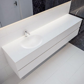 MONDIAZ VICA Badkamermeubelset - 200cm - 4 lades - wasbak Moon links - 1 kraangat - solid surface talc