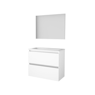 Basic-Line Basic 39 badkamermeubelset - 80x39cm - greeploos - 2 lades - acryl wastafel - 1 kraangat - Spiegel - MDF lak Ice White