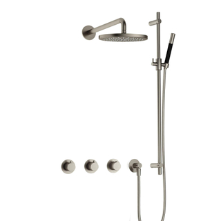 Hotbath Cobber IBS70 Regendoucheset inbouw - 38.5cm wandarm - 20cm ronde hoofddouche - staafhanddouche - glijstang - nikkel geborsteld