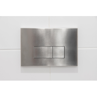 QeramiQ Push metal Bedieningsplaat RVS look met rechthoek dualflush frontbediening voor Geberit UP320 inbouwreservoir