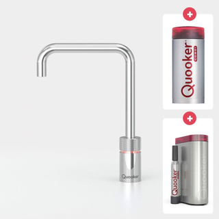 Quooker NL Nordic square kokendwaterkraan opbouw uitloop draaibaar met Combi reservoir & Cube reservoir Chroom