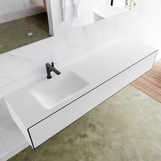 MONDIAZ LAGOM Badkamermeubelset - 180cm - 2 lades - Wastafel cloud - wasbak links - 1 kraangat - Solid surface urban