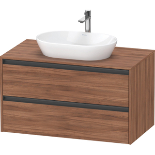 Duravit Ketho 2 wastafelonderbouwkast incl. consoleplaat met 2 laden 100x55x56.8cm met handgrepen antraciet noten mat