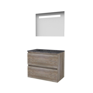 Basic-Line Economic 46 badkamermeubelset - 80x46cm - greeploos - 2 lades - hardsteen wastafel - 1 kraangat - Spiegel - geintegreerde LED verlichting - MFC Scotch Oak