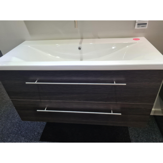 Saniclass Exclusive Line onderkast 99x45.5x50cm hangend met 2 softclose lades MFC Legno Antracite met greep en Bari wastafel keramiek SHOWROOMMODEL