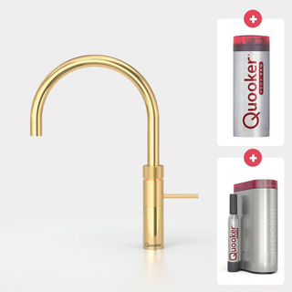 Quooker NL Fusion round kokendwaterkraan opbouw uitloop draaibaar met Pro3 reservoir & Cube reservoir verguld