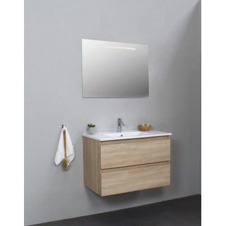 Adema Bella badmeubel met keramiek wastafel 1 kraangat met spiegel met licht 80x55x46cm Eiken Flat Pack