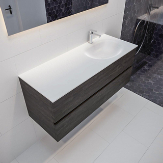 MONDIAZ VICA Badkamermeubelset - 120cm - 2 lades - wasbak Moon rechts - 1 kraangat - solid surface dark brown