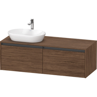 Duravit Ketho 2 wastafelonderbouwkast incl. consoleplaat met 2 laden voor waskom links 140x55x45.9cm met handgrepen antraciet donker noten mat