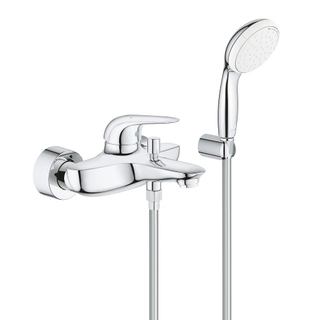 GROHE Eurostyle New badkraan met omstel met koppelingen met douchegarnituur met gesloten greep chroom/wit