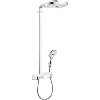 Hansgrohe Raindance Select E300 showerpipe: met Showertablet 300 opbouwkraan thermostatisch met handdouche 3jet en hoofddouche 3jet wit/chroom