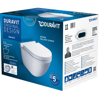 Duravit Starck 3 wandclosetset diepspoel spoelrandloos 36x54cm met softclose closetzitting Wondergliss wit