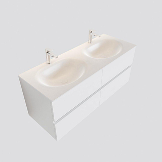 MONDIAZ VICA Badkamermeubelset - 120cm - 4 lades - wasbak Moon dubbel - 2 kraangaten - solid surface talc