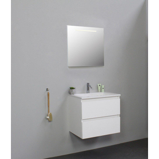 Adema Bella badmeubel met acryl wastafel 1 kraangat met spiegel met licht 60x55x46cm Wit hoogglans Flat Pack