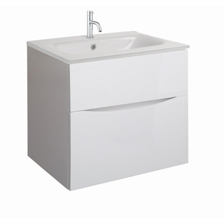 Crosswater Glide II Badmeubelset - 60x45x52cm - 2 lades - greeploos - white gloss - wastafel - kraangat - ice white