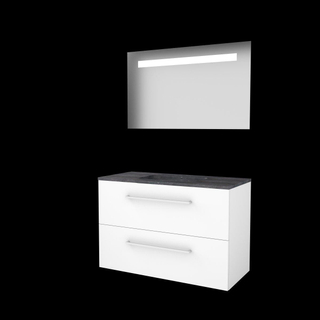 Basic-Line Economic 46 badkamermeubelset - 100x46cm - met grepen - 2 lades - hardsteen wastafel - 1 kraangat - Spiegel - geintegreerde LED verlichting - MDF lak Ice White