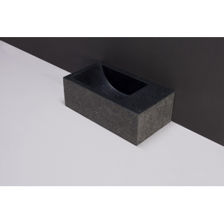 Forzalaqua Venetia Xs fonteinbak 29x16x10cm wasbak Links 0 kraangaten Natuursteen Basalt gebrand