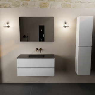 Mondiaz Aivy badmeubelset - 100x45x50cm - 0 kraangaten - 1 wasbak urban Solid surface - Midden - 2 lades - Met spiegel - MDF Talc