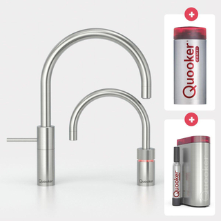 Quooker NL Nordic round Twintaps met COMBI en CUBE reservoir RVS