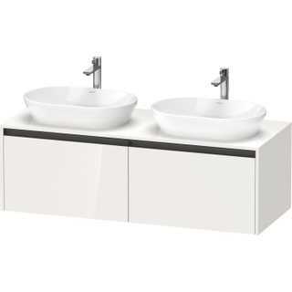 Duravit Ketho 2 wastafelonderbouwkast incl. consoleplaat met 2 laden voor dubbele waskommen 140x55x45.9cm met handgrepen antraciet hoogglans wit