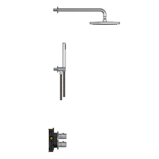 Hotbath Archie IBS30A complete thermostatische high flow douche inbouwset met 2 functies stop omstel met 40cm wandarm 30cm ronde hoofddouche staafhanddouche RVS