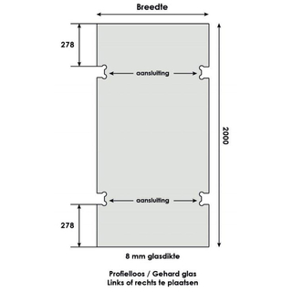 Saniclass Create douchewand 60x200cm met tweezijdige aansluiting profielloos exclusief beslag met antikalk en 8mm veiligheidsglas TWEEDEKANS