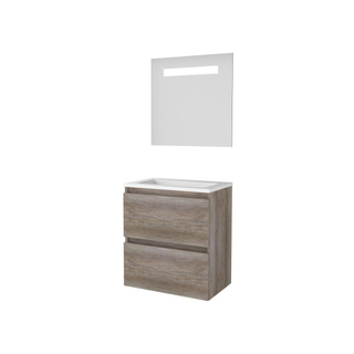 Basic-Line Economic 39 badkamermeubelset - 60x39cm - greeploos - 2 lades - acryl wastafel - 0 kraangaten - Spiegel - geintegreerde LED verlichting - MFC Scotch Oak