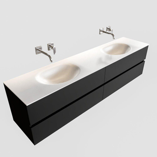 MONDIAZ VICA Badkamermeubelset - 200cm - 4 lades - wasbak Moon dubbel - 0 kraangaten - solid surface urban