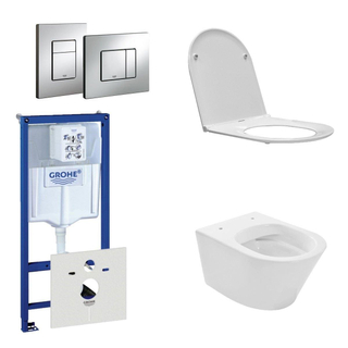 Wiesbaden Vesta Spoelrandloos toiletset bestaande uit inbouwreservoir, toiletpot met softclose en quickrelease toiletzitting en bedieningsplaat chroom