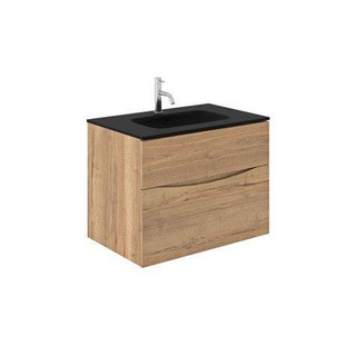 Crosswater Glide II Badkamermeubelset - 70x45x52cm - 2 lades - greeploos - softclose - windsor oak - kraangat - zwart