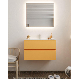 MONDIAZ VICA Badkamermeubelset - 80cm - 2 lades - wasbak Moon midden - 1 kraangat - solid surface ocher