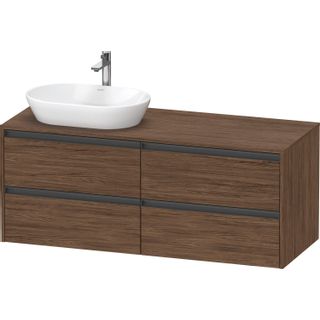 Duravit Ketho 2 wastafelonderbouwkast incl. consoleplaat met 4 laden voor waskom links 140x55x56.8cm met handgrepen antraciet donker noten mat